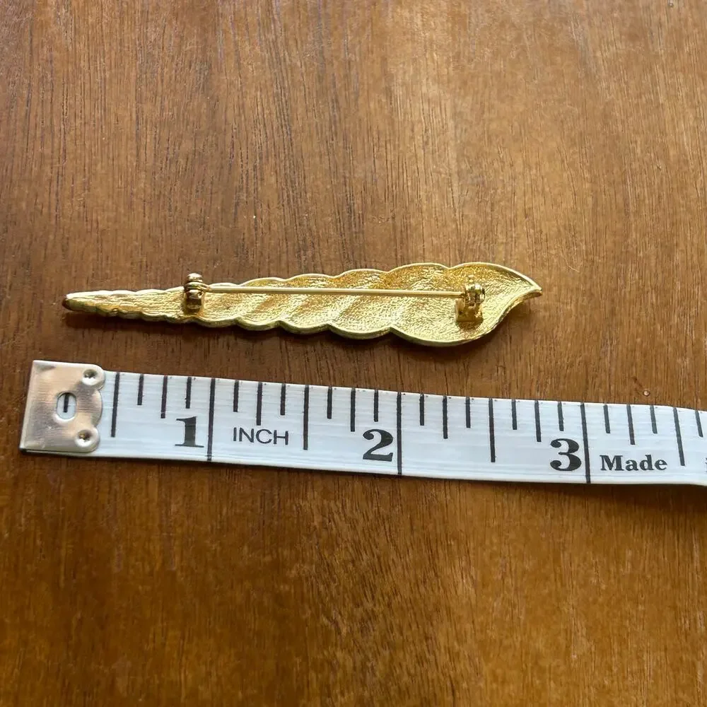 Vintage Gold Tone Tapered Shell Brooch | Sculptural Spiral Sea Snail Pin